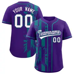 Purple Teal Split Coconut Tree Design Baseball Jersey 1