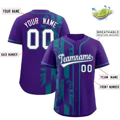 Purple Teal Split Coconut Tree Design Baseball Jersey 2
