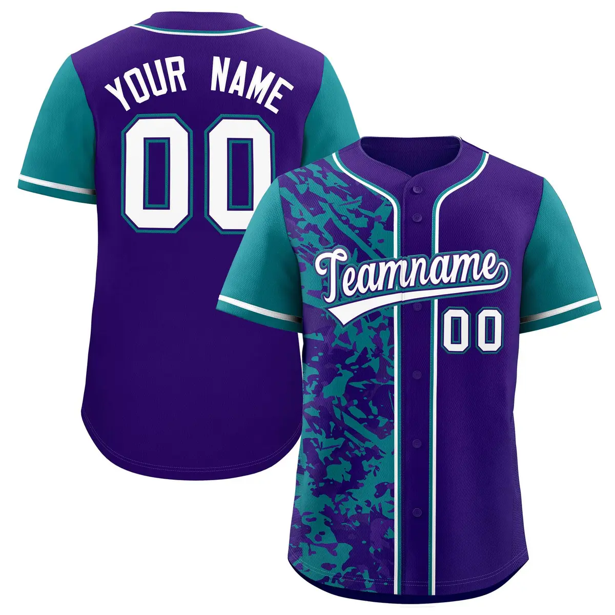 Purple Teal Split Graffiti Raglan Sleeve Baseball Jersey