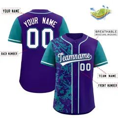 Purple Teal Split Graffiti Raglan Sleeve Baseball Jersey 2