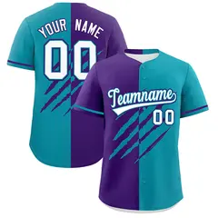 Purple Teal Split Tiger Claw Scratch Baseball Jersey 1