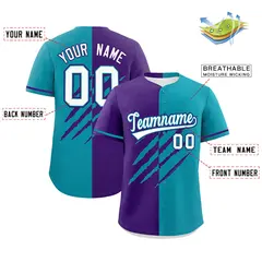 Purple Teal Split Tiger Claw Scratch Baseball Jersey 2