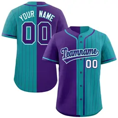 Purple Teal Stripe-Solid Combo Baseball Jersey 1