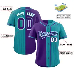Purple Teal Stripe-Solid Combo Baseball Jersey 2