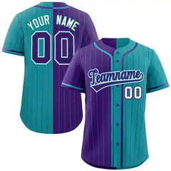 Purple Teal Striped Two Tone Authentic Baseball Jersey 1