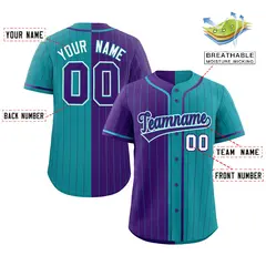 Purple Teal Striped Two Tone Authentic Baseball Jersey 2