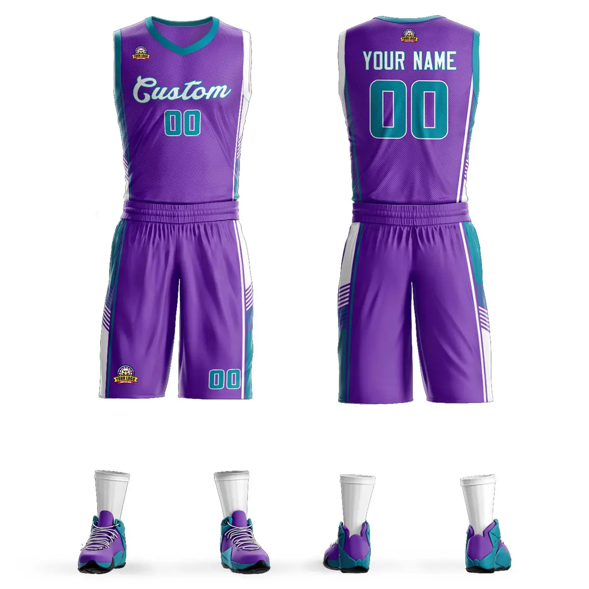 Purple Teal-White Classic Sets Basketball Jersey