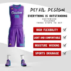 Purple Teal-White Classic Sets Basketball Jersey 2