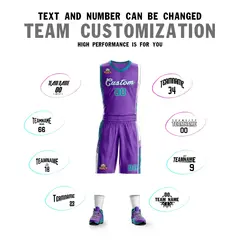 Purple Teal-White Classic Sets Basketball Jersey 4