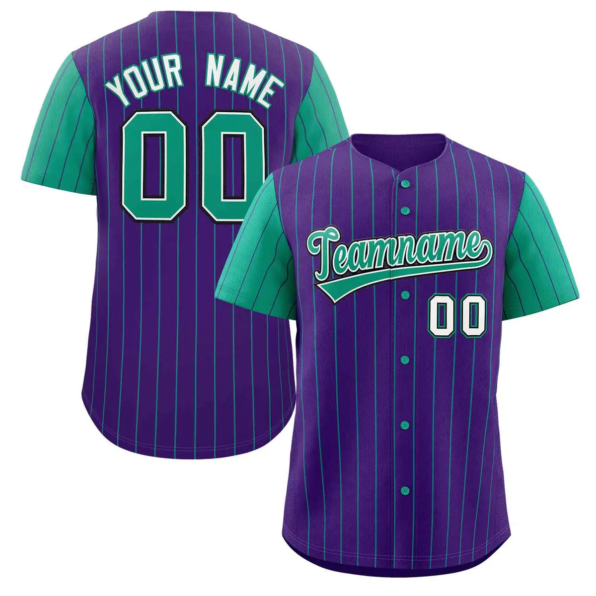 Purple Teal-White Stripe Raglan Baseball Jersey