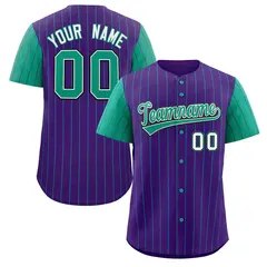 Purple Teal-White Stripe Raglan Baseball Jersey 1