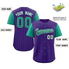 Purple Teal-White Stripe Raglan Baseball Jersey 2
