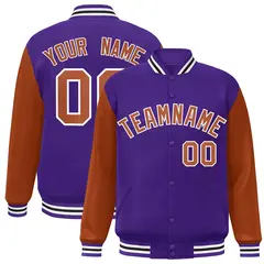 Purple Texas Orange-White Raglan Varsity Full-Snap Letterman Jacket