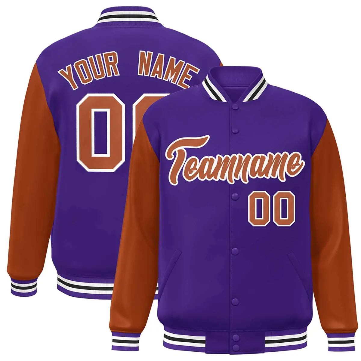 Purple Texas Orange-White Raglan Varsity Full-Snap Letterman Jacket