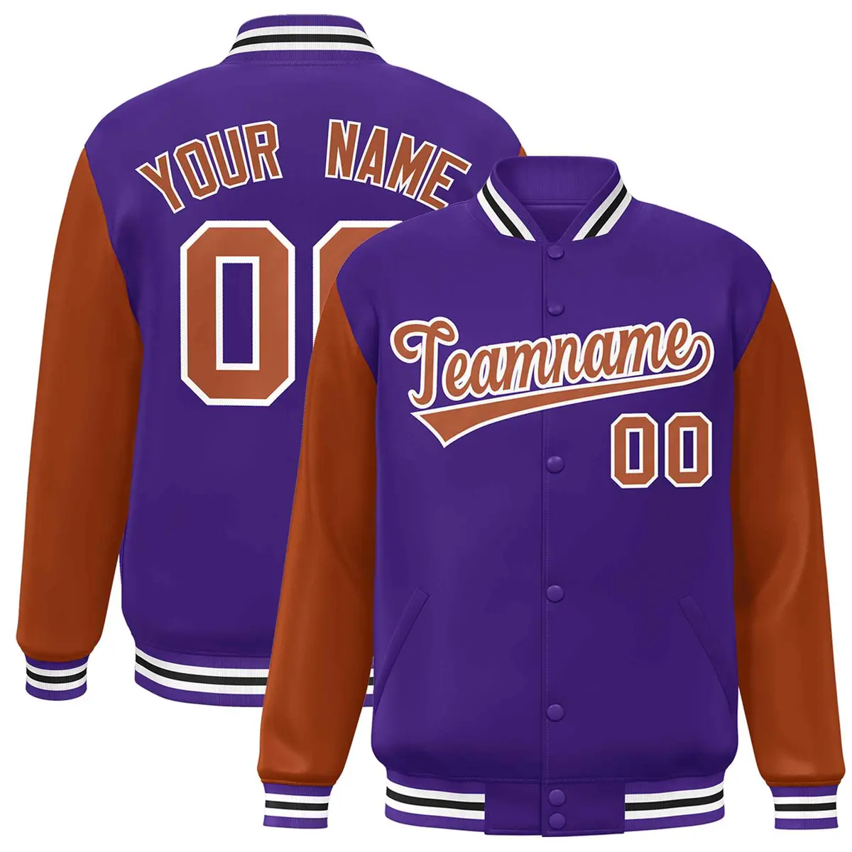 Purple Texas Orange-White Raglan Varsity Full-Snap Letterman Jacket