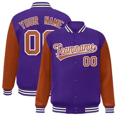 Purple Texas Orange-White Raglan Varsity Full-Snap Letterman Jacket