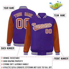 Purple Texas Orange-White Raglan Varsity Full-Snap Letterman Jacket 2
