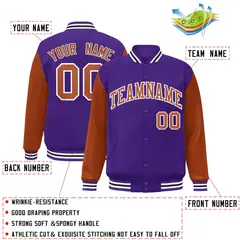 Purple Texas Orange-White Raglan Varsity Full-Snap Letterman Jacket 2