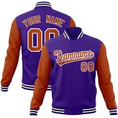 Purple Texas Orange-White Raglan Varsity Full-Snap Letterman Jacket 1
