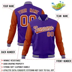 Purple Texas Orange-White Raglan Varsity Full-Snap Letterman Jacket 4