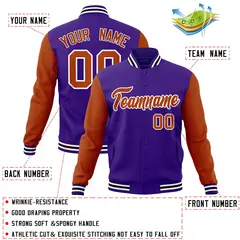 Purple Texas Orange-White Raglan Varsity Full-Snap Letterman Jacket 4