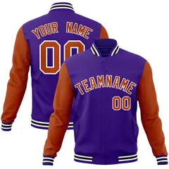 Purple Texas Orange-White Raglan Varsity Full-Snap Letterman Jacket 1