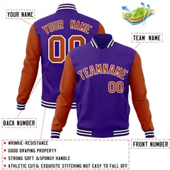 Purple Texas Orange-White Raglan Varsity Full-Snap Letterman Jacket 4