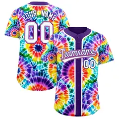 Purple Tie-Dye Graffiti Authentic Baseball Jersey 1