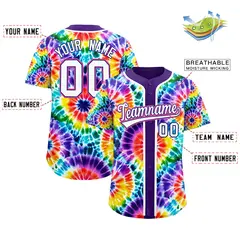 Purple Tie-Dye Graffiti Authentic Baseball Jersey 2