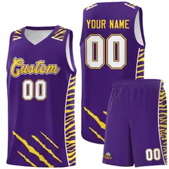 Purple Tiger Claw Pattern Basketball Jersey Sports Uniform 1