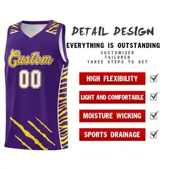 Purple Tiger Claw Pattern Basketball Jersey Sports Uniform 2