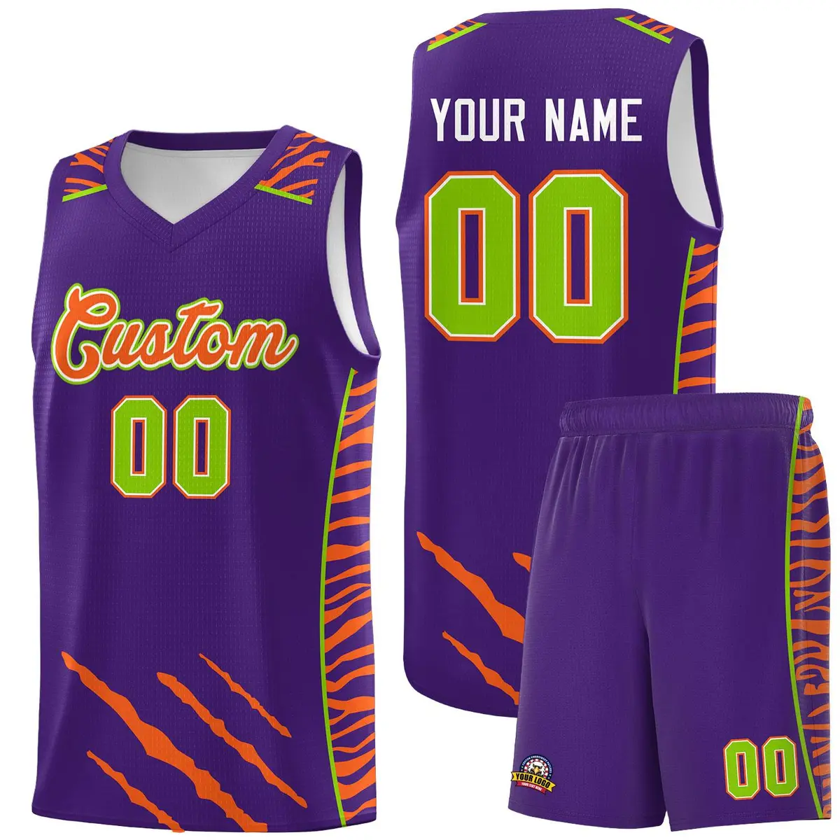 Purple Tiger Claw Pattern Basketball Jersey Sports Uniform