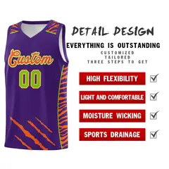 Purple Tiger Claw Pattern Basketball Jersey Sports Uniform 2