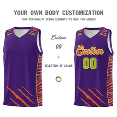 Purple Tiger Claw Pattern Basketball Jersey Sports Uniform 3