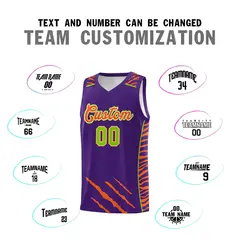 Purple Tiger Claw Pattern Basketball Jersey Sports Uniform 4