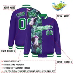 Purple Two Tone Split Flower Pattern Varsity Letterman Jacket 2