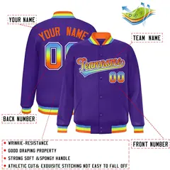Purple Varsity Full-Snap Gradient Font Letterman Jacket 2