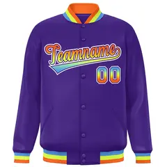 Purple Varsity Full-Snap Gradient Font Letterman Jacket 3