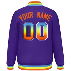 Purple Varsity Full-Snap Gradient Font Letterman Jacket 4