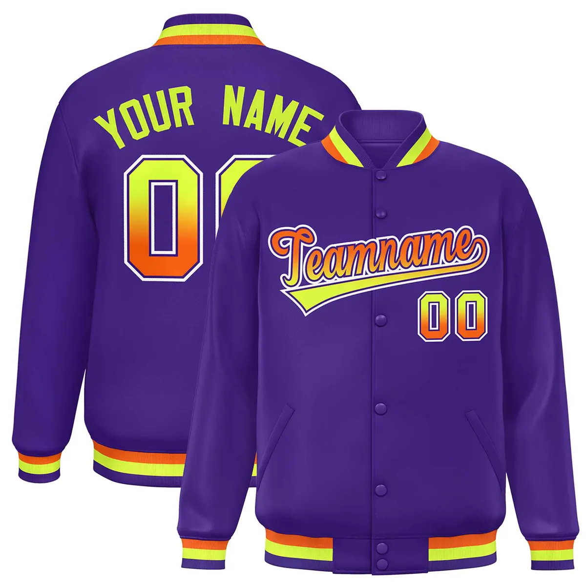 Purple Varsity Full-Snap Gradient Font Letterman Jacket