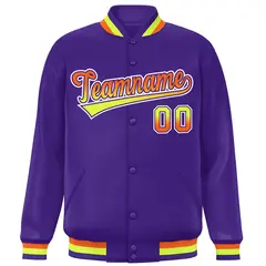 Purple Varsity Full-Snap Gradient Font Letterman Jacket 3