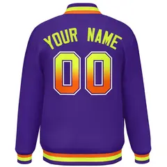 Purple Varsity Full-Snap Gradient Font Letterman Jacket 4