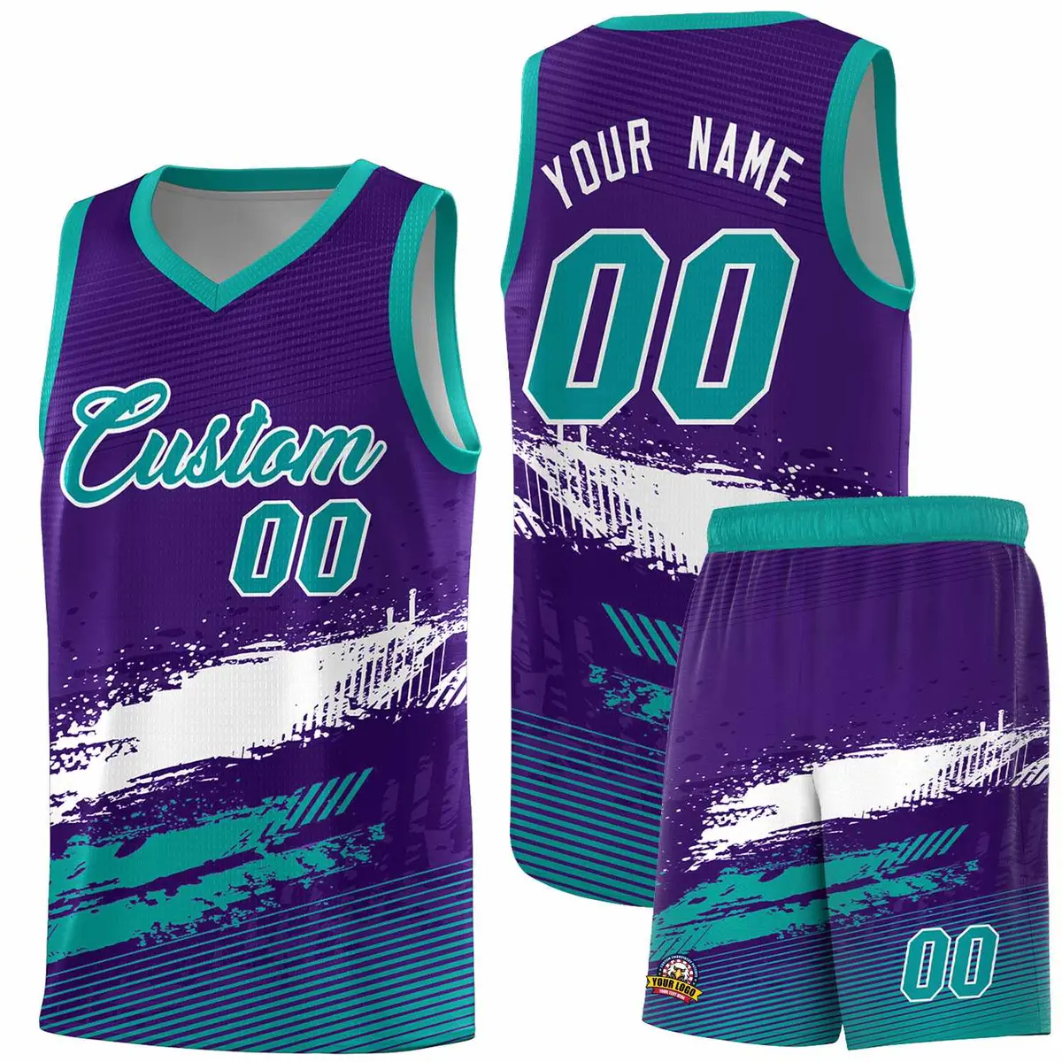 Purple White and Aqua Graffiti Pattern Basketball Jersey
