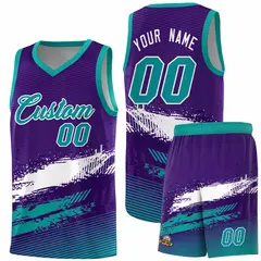 Purple White and Aqua Graffiti Pattern Basketball Jersey