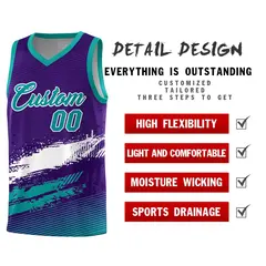Purple White and Aqua Graffiti Pattern Basketball Jersey 2