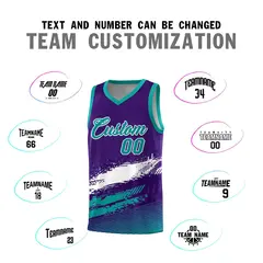 Purple White and Aqua Graffiti Pattern Basketball Jersey 4