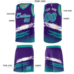 Purple White and Aqua Graffiti Pattern Basketball Jersey 5