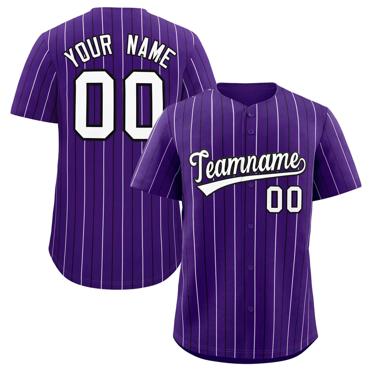 Purple White and Black Bi-Color Stripes Baseball Jersey