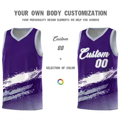 Purple White and Gray Graffiti Basketball Jersey 3