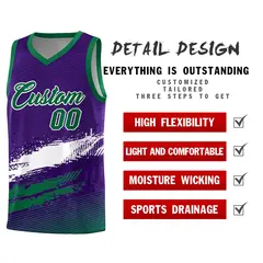 Purple White and Kelly Green Graffiti Basketball Jersey 2